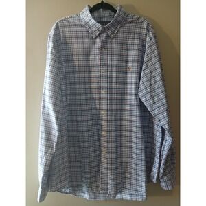 Ralph Lauren Mens XXL Blue Red Plaid Button‎ Down Long Sleeve Shirt Pony Logo